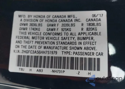 2017 Honda Civic Si z USA, uszkodzony, nr VIN 2HGFC3A56HH751979